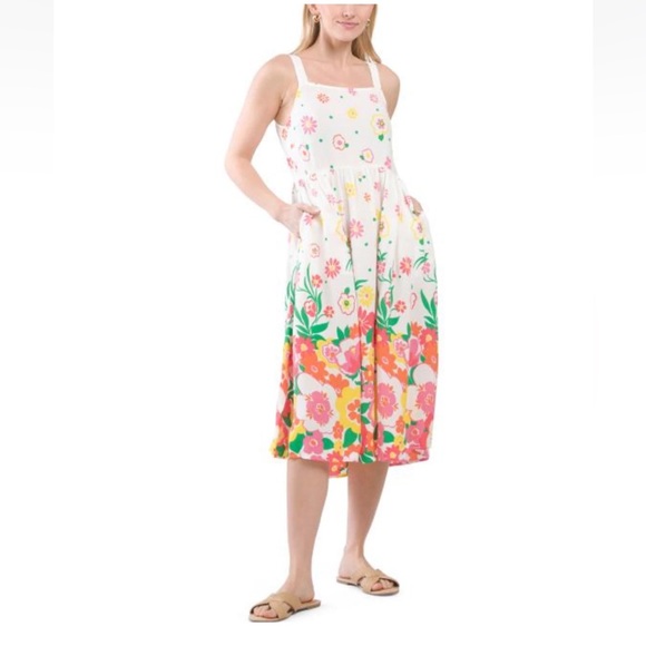 Mister Zimi Sleeveless "Sophie" Midi Dress Womens 12 White Floral Print Easter - Picture 2 of 16